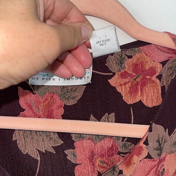 Pier 1 Passports Vintage Maxi Dress Size Medium Floral Brown Botanical Button Up - Picture 15 of 15